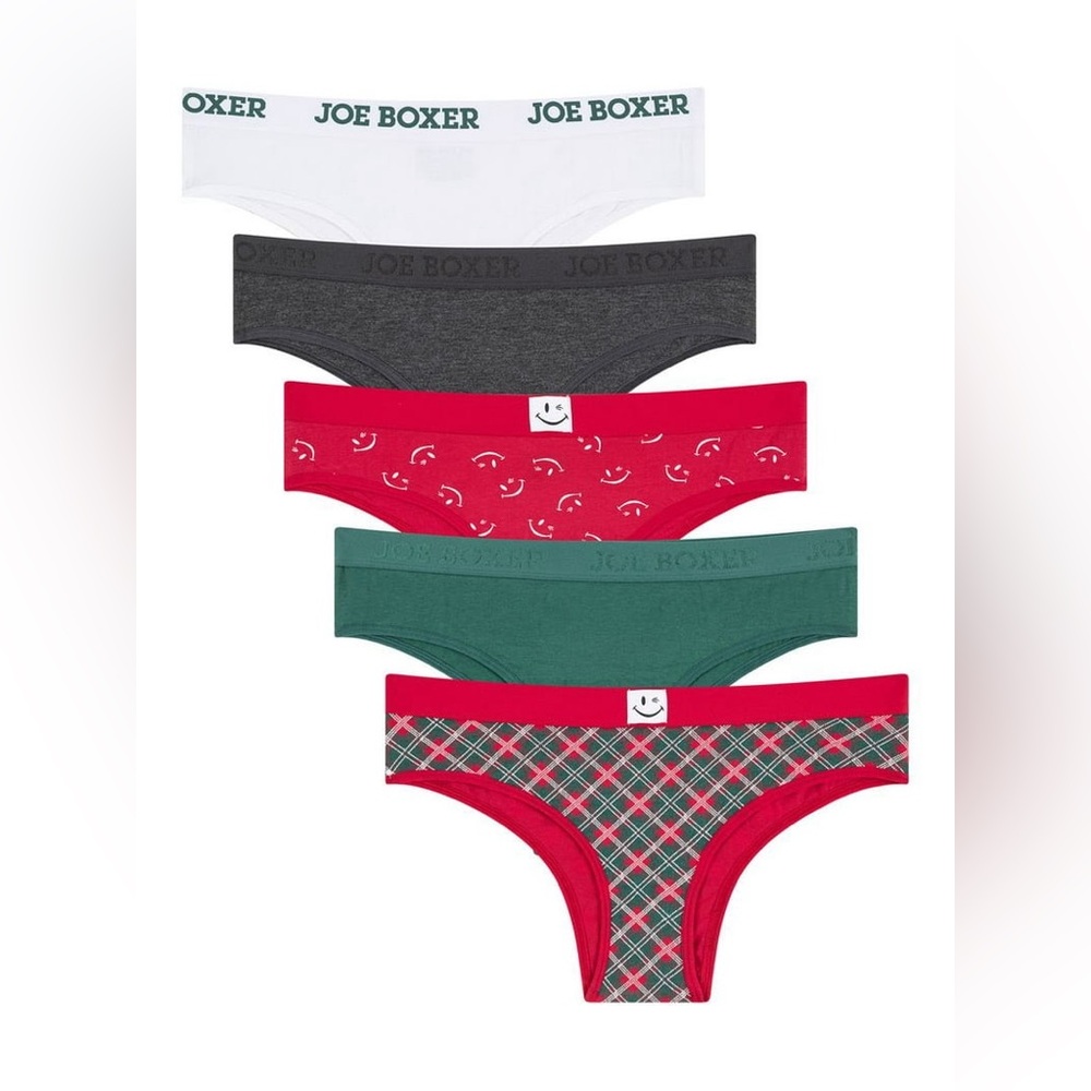 Joe Boxer Women's Cotton Holiday Giftable Tanga Panty Set with, 5-Pack